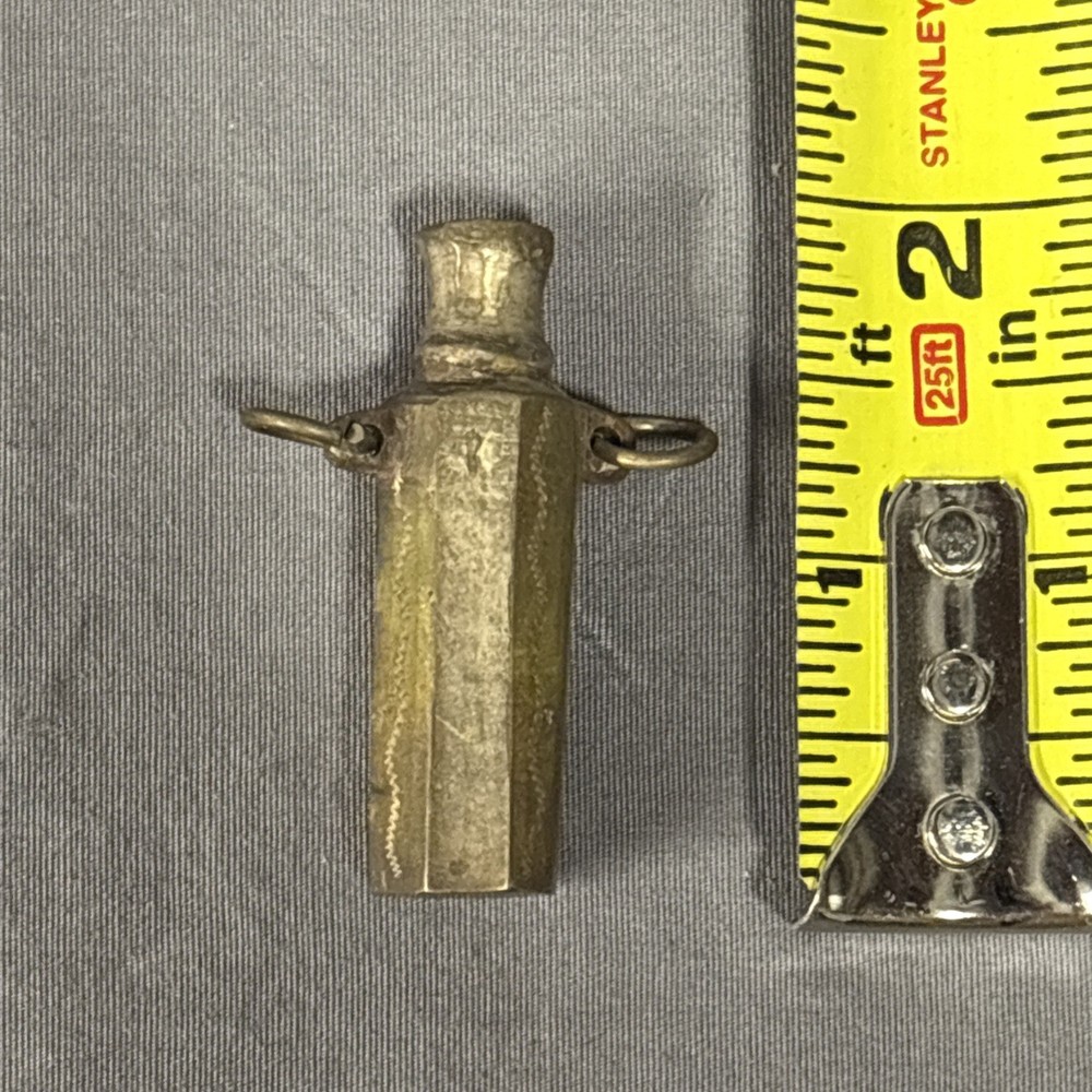 Antique Etched Brass(?) Octagonal Perfume Scent Pendant Bottle 2 Inches