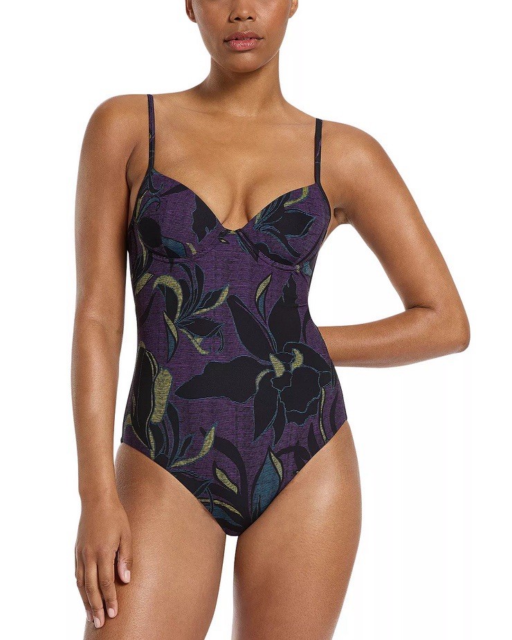 Jets Women's Black Purple Molded Underwire One Piece Swimsuit Size 12