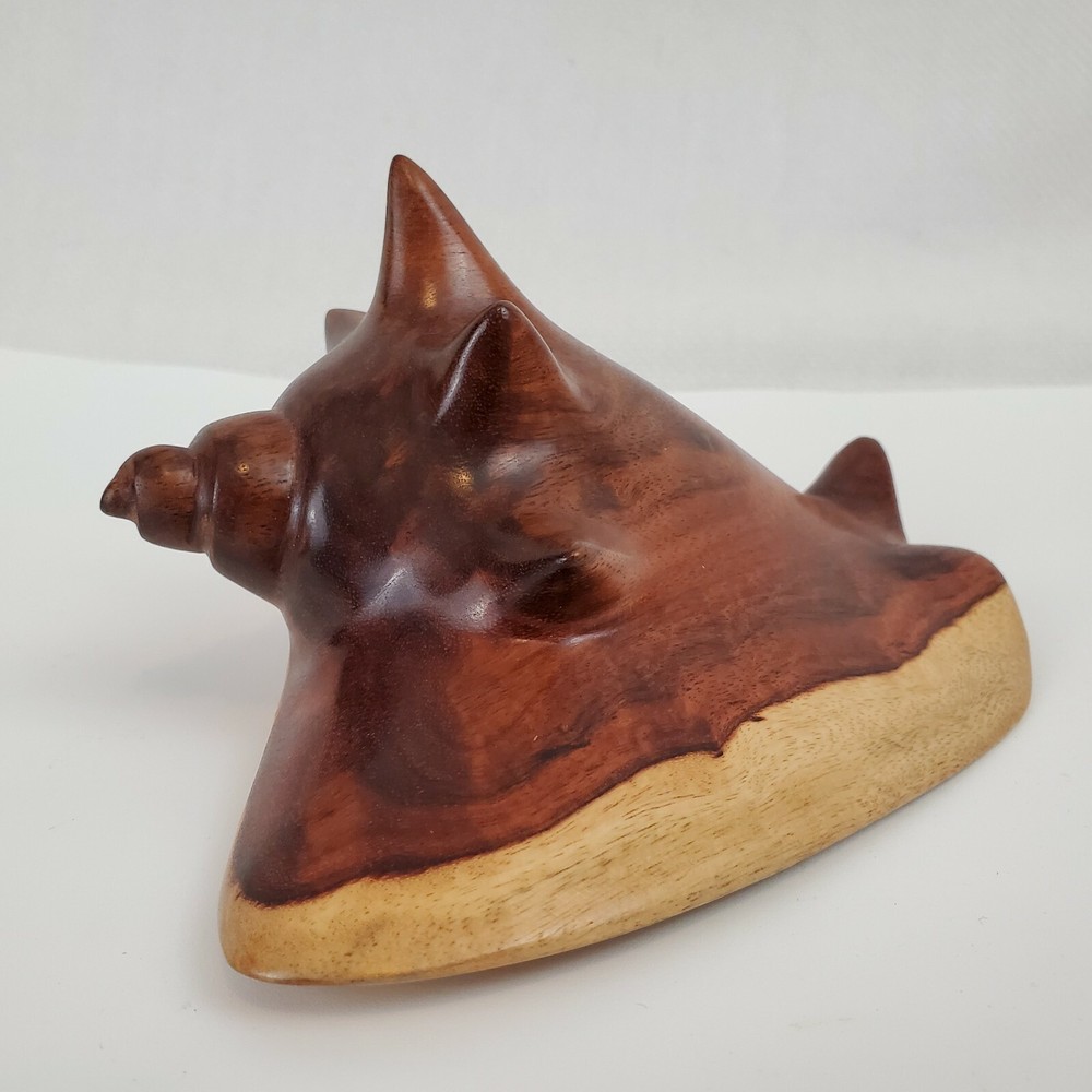 Carved Wooden Nautical Seashell Shell Conch Sculpture Paperweight 6.25