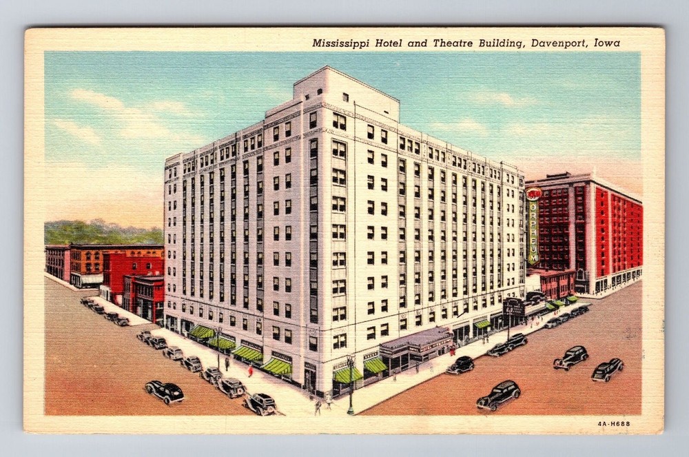 Davenport IA-Iowa, Mississippi Hotel, Advertising, Vintage Souvenir Postcard
