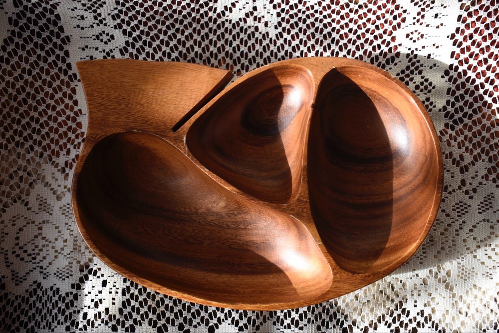 Vintage Whale-Shaped Divided Wood Bowl
