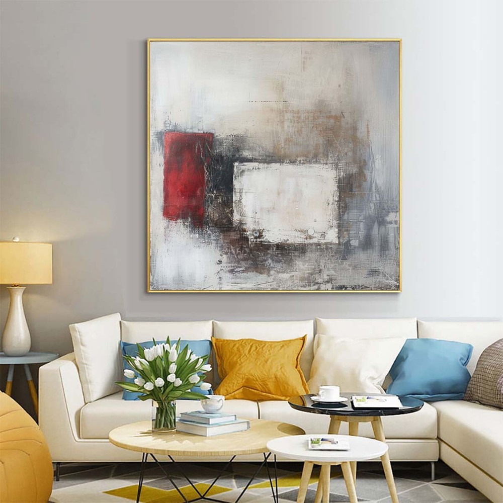 Hand Painted Abstract Oil Painting Art Pictures On Canvas For Room Red 31in