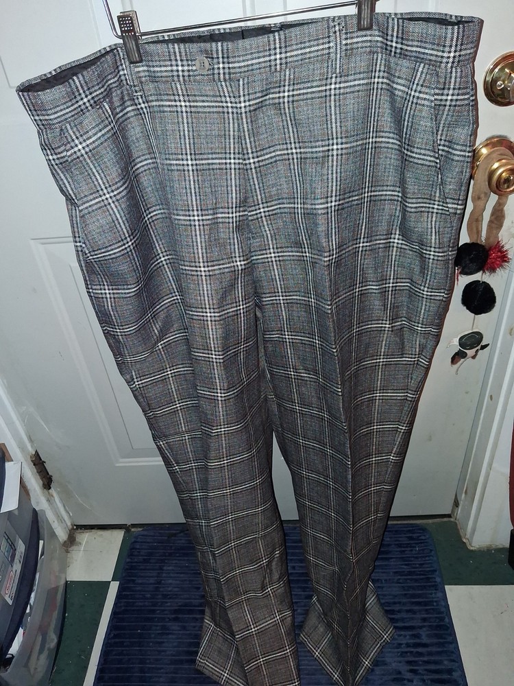 Stacy Adams Dress Pants Mens 40x32 Gray Plaid Flat Front Classic Fit