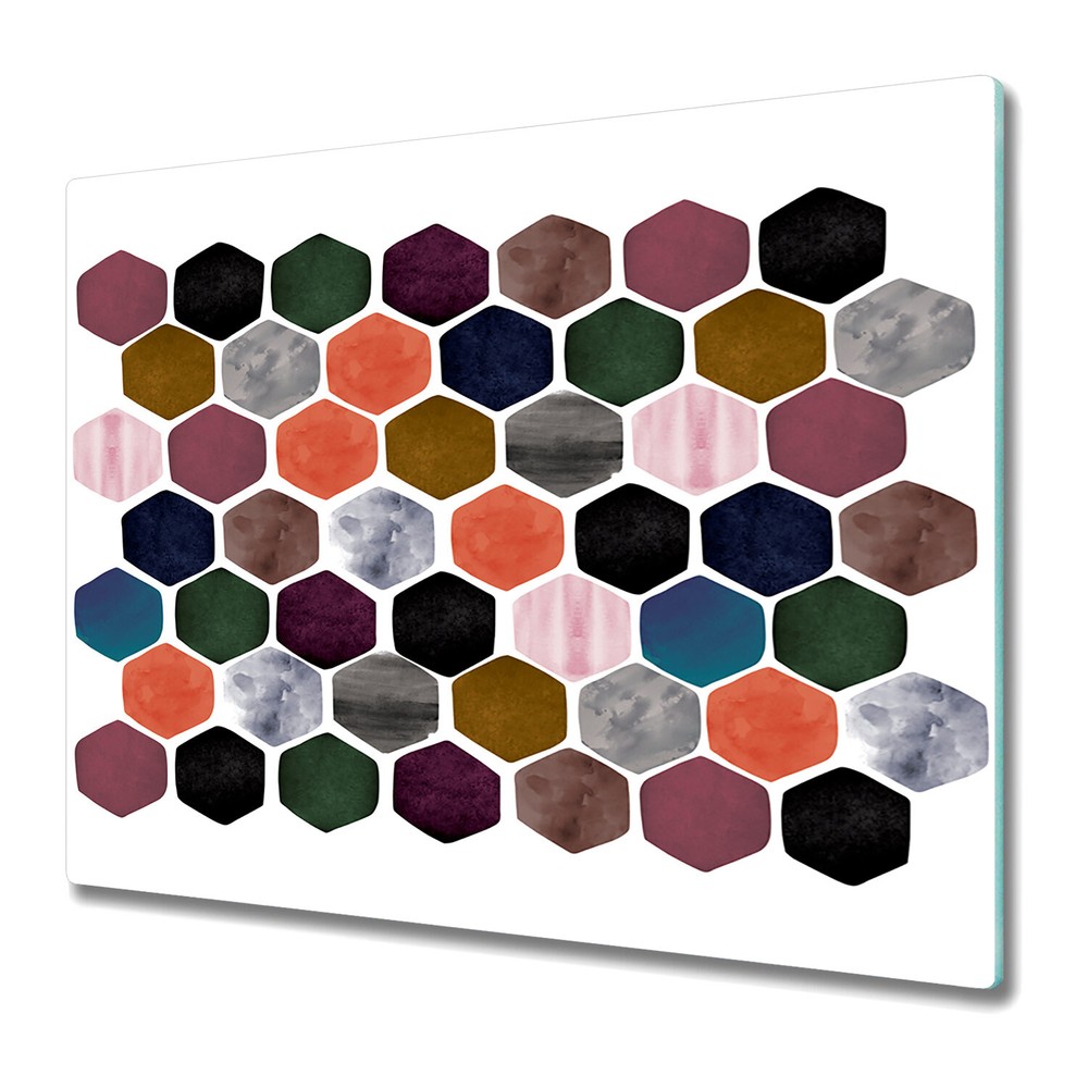 Glass Kitchen Surface Protector Watercolour honeycomb Hexagon Painted 60x52