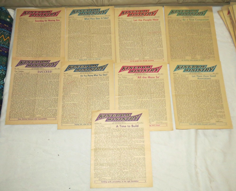 Kingdom Ministry 1967 Nine Issues Jan-Aug & Nov Jehovah Witness Watchtower