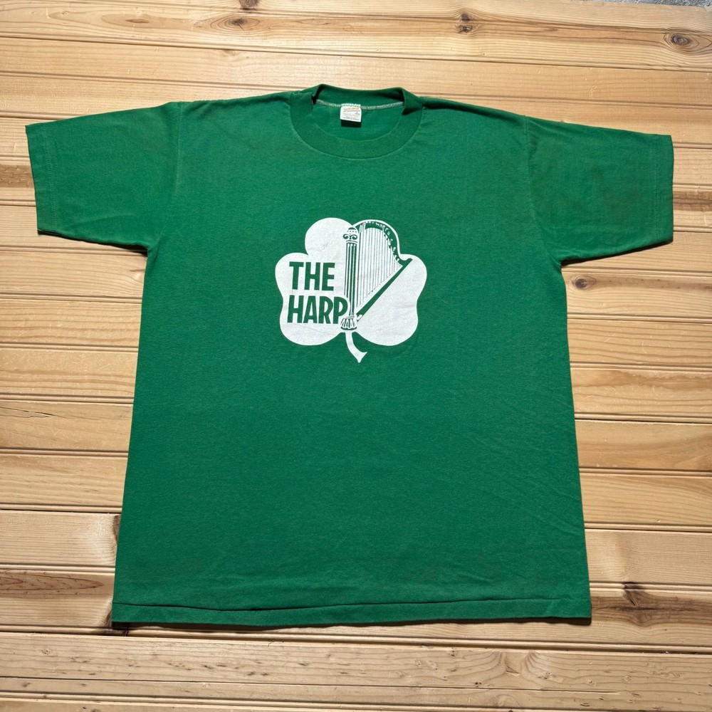 Vintage 80s The Harp Irish  Shamrock Clover St. Patrick's Day Shirt USA - Large