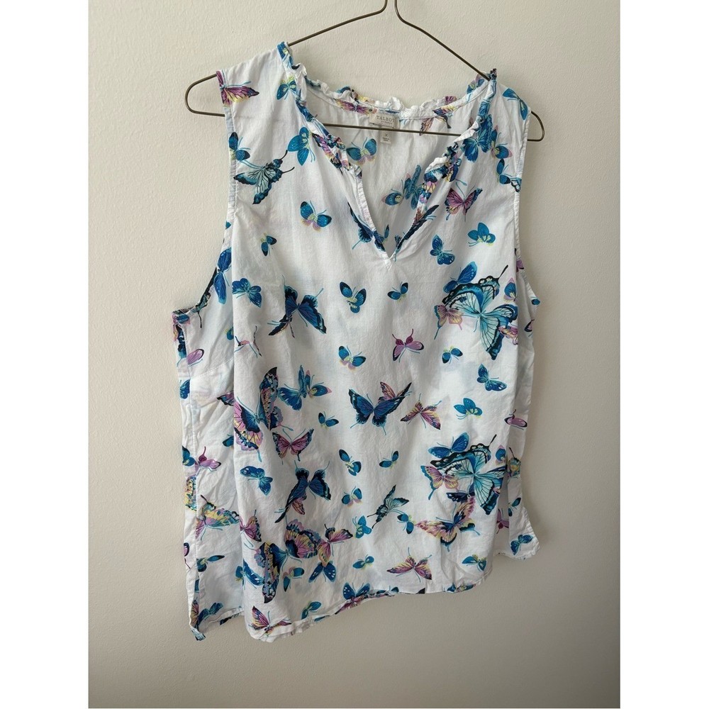 Talbots Sleeveless Butterfly Print Cotton Blouse