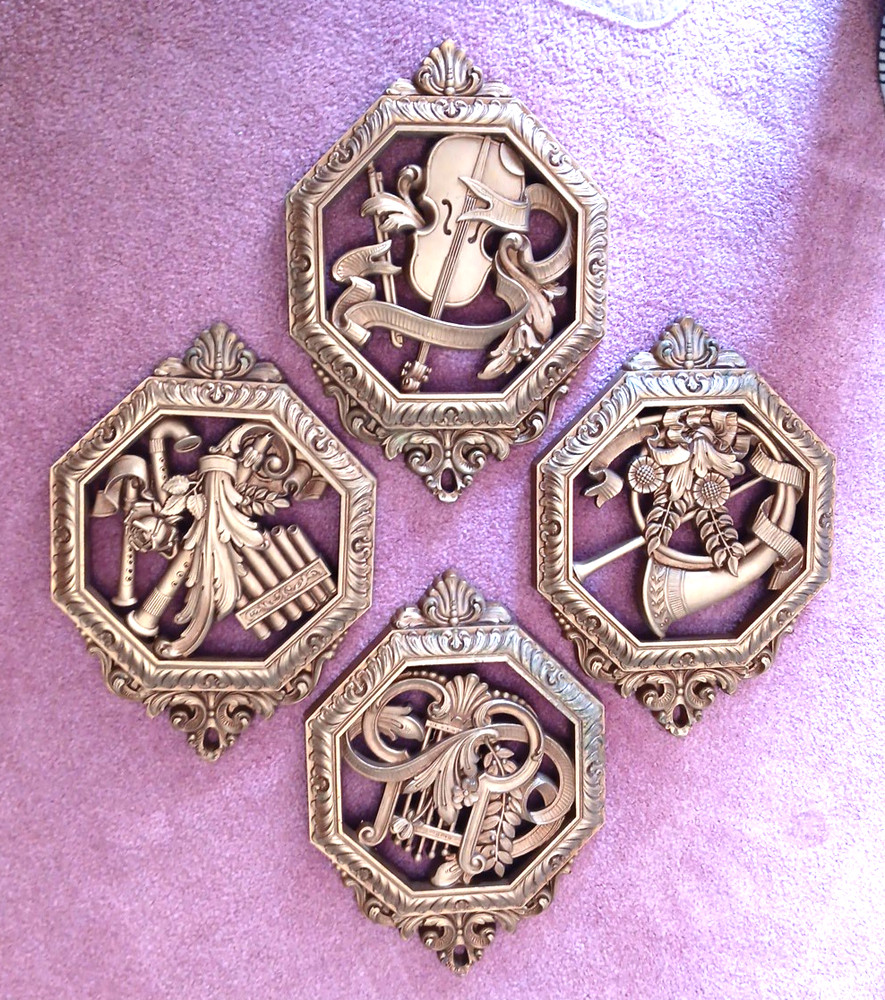 MCM Homco Syroco Gold Wall Decor Plaques Made in USA Musical theme lot of 4