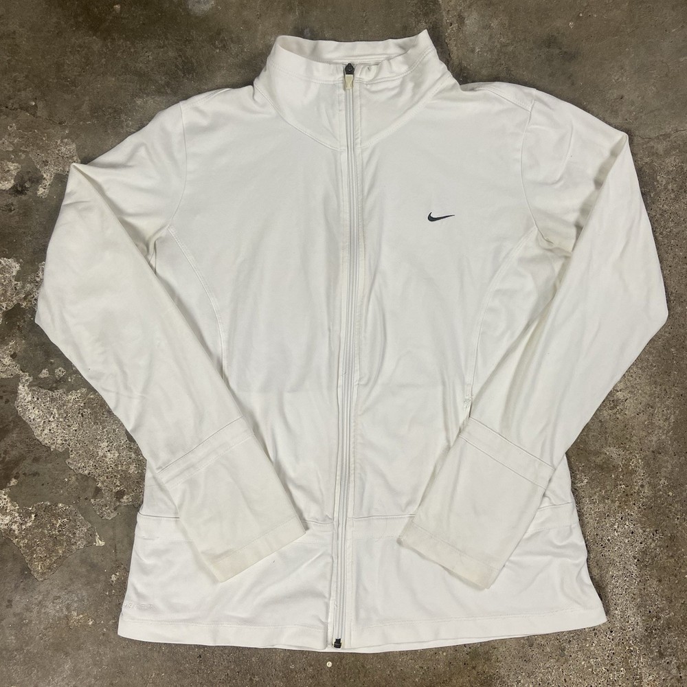 Nike Dri-FIT Jacket Women’s Size XL White Full Zip Running Shirt Swoosh Logo