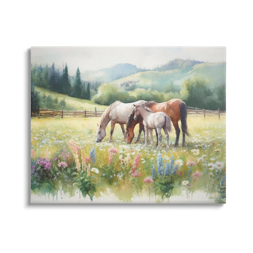 Horses in Spring Meadow Canvas Wall Art by Ramona Murdock