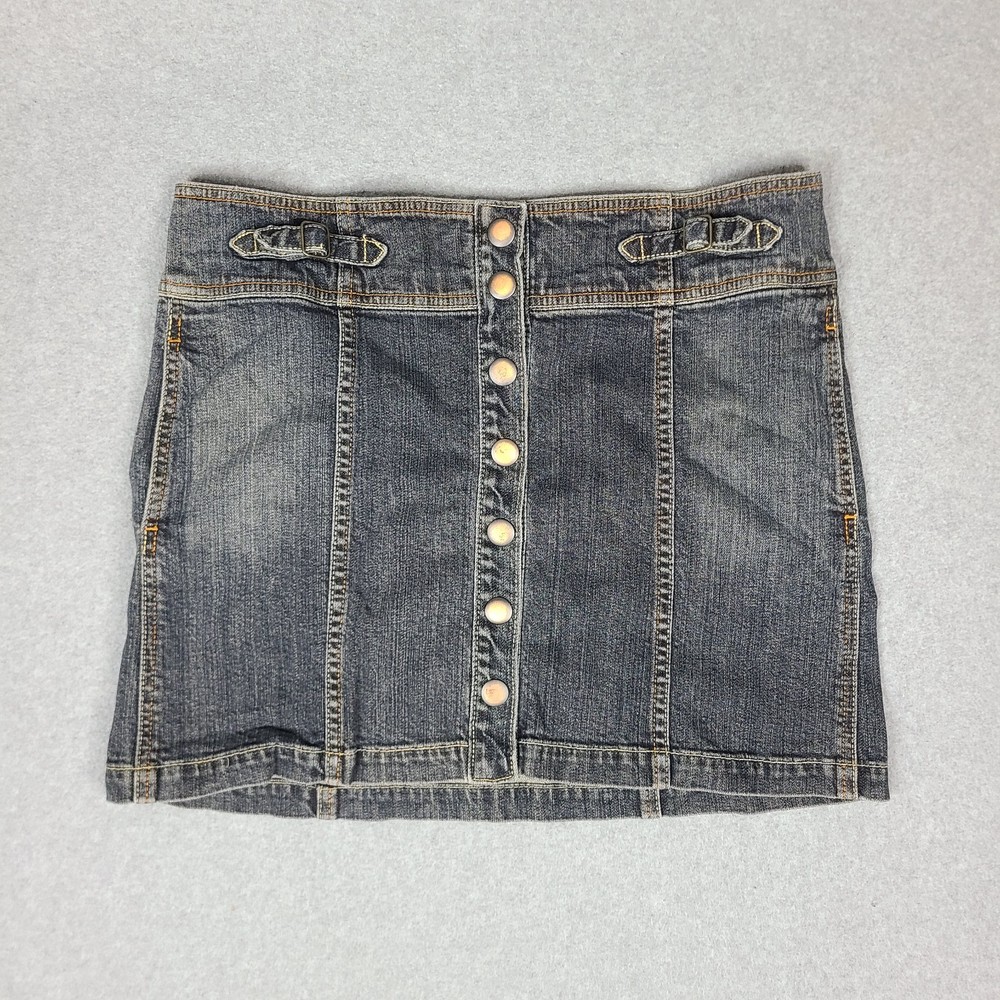 Gap Vintage Jean Skirt Womens Size 12 Blue Denim Snap Button Front Y2K Pockets