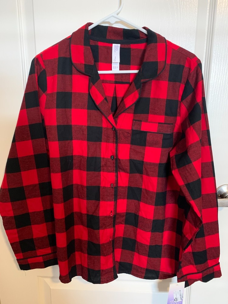 Stars Above Women's Pajama Top, long sleeve, Red/Black Buffalo check, Medium NWT