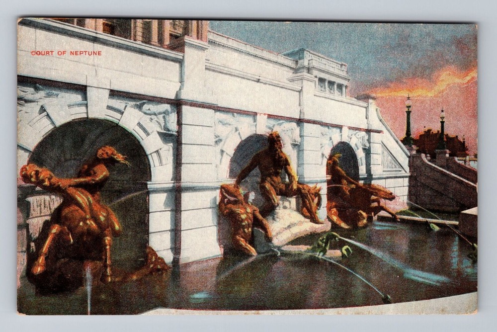 Washington DC Court of Neptune Fountain Library of Congress Vintage Postcard