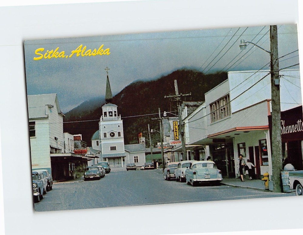 Postcard Main Street Toward St. Michael Cathedral Sitka Alaska USA