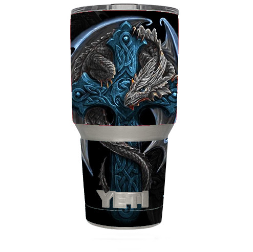 Skin Decal (6-piece kit) for Yeti 30 oz Rambler Tumbler Cup / Dragon on Cross