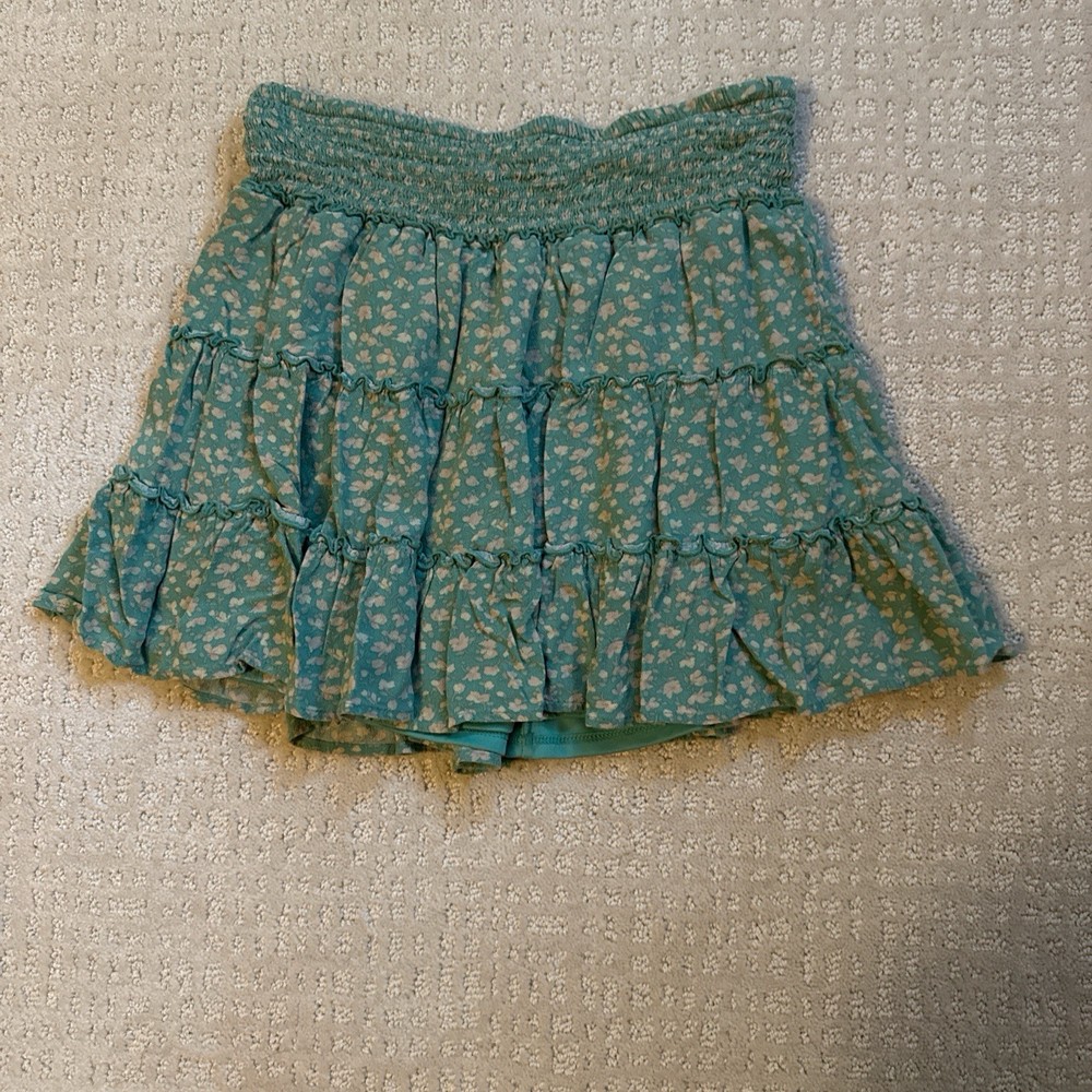 American Green Floral Smocked Waist Ruffled Mini Skirt Womens Small New