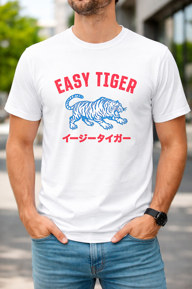 Easy Tiger Graphic T-Shirt – Retro Japanese Style Tiger Tee, Vintage Streetwear