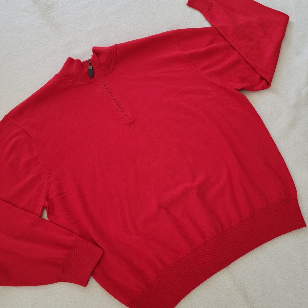 Cashmere Silk Cotton Red Pullover Sweater Men's Size XL Neck Zip Orvis