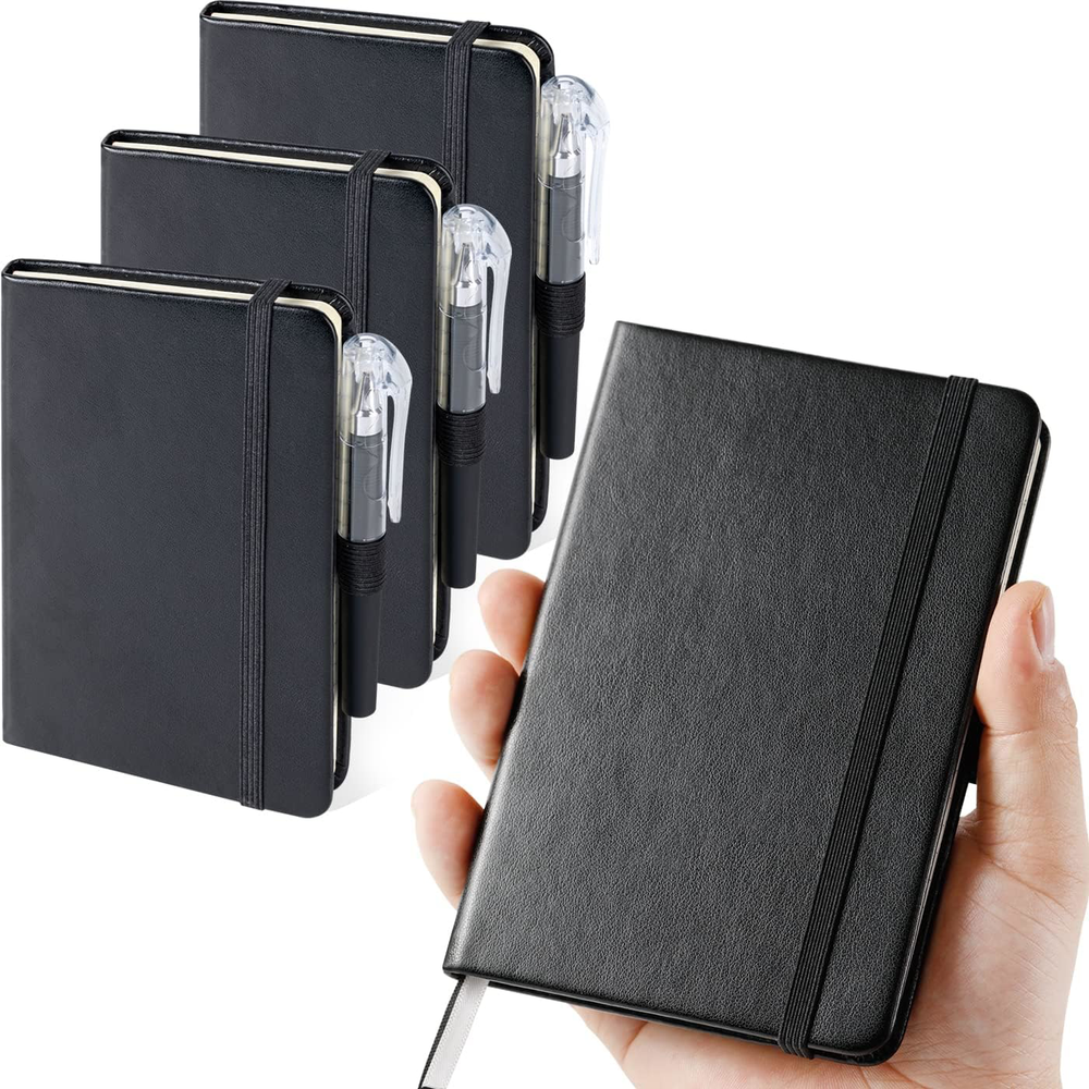 Mini Pocket Notebook Journal 3 Pack A6 Hardcover College Ruled Lined Paper Black