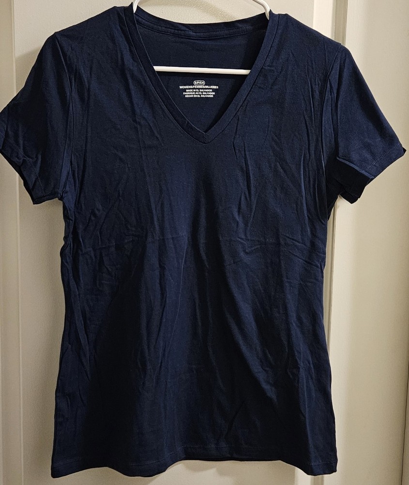Women's Navy Solid V-Neck Short Sleeve Pullover Basic T-Shirt Size S