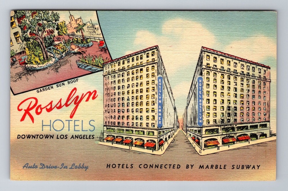 Los Angeles CA-California, Rosslyn Hotels, Advertising Souvenir Vintage Postcard