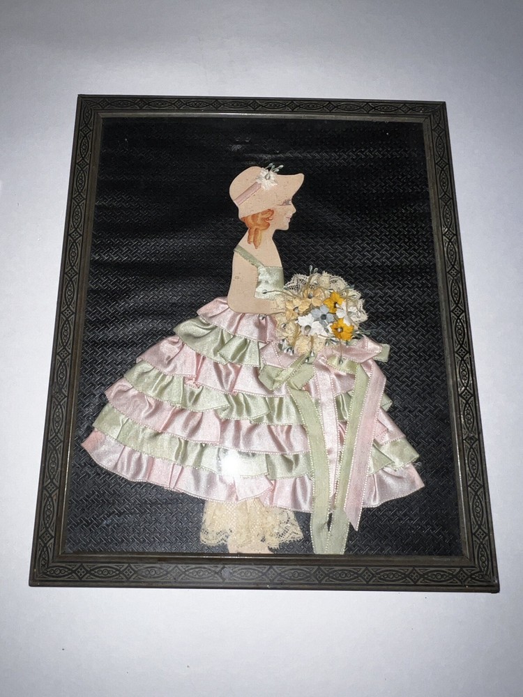 Vintage Peach Mint Satin Ribbon Doll Big Skirt 1930s Lace Trim & Pantaloons Art
