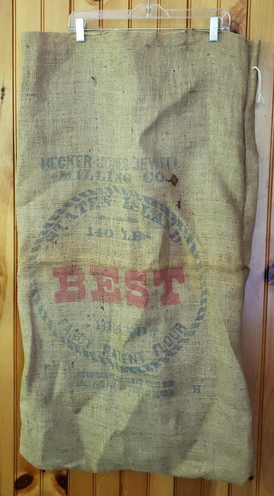 Vtg Hecker-Jones-Jewell Milling Staten Island Best Brand Flour Burlap Sack/Bag H