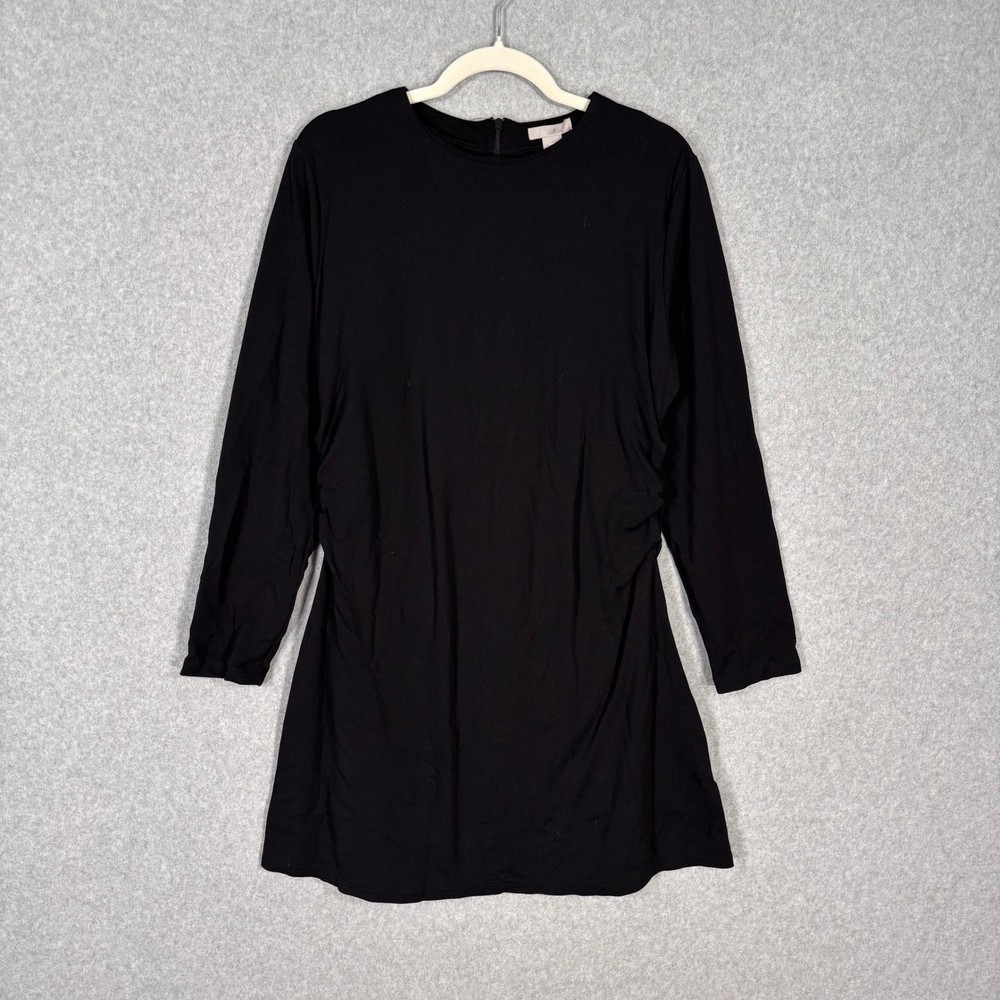 H&M Side Ruched Bodycon Mini Dress XL Fitted Jersey Knit Minimal Feminine Goth