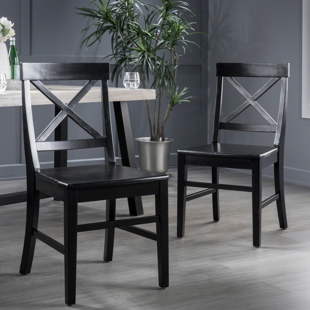 Black Acacia Wood Dining Chairs - Set of 2-image