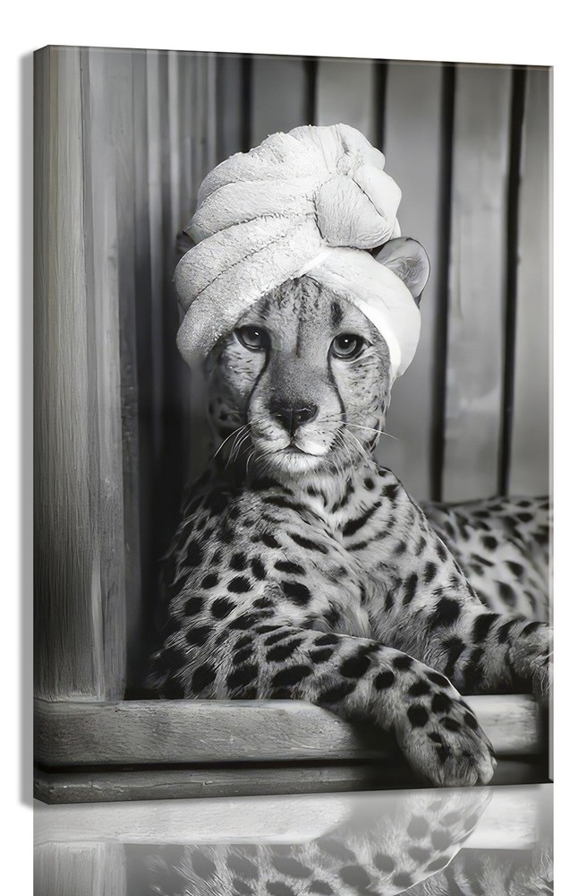 Framed Bathroom Canvas Wall Art Funny Bathroom Wall Decor Black and White Ani...