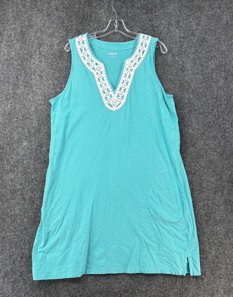 Lands End Turquoise Shift Dress Women’s Plus 2X Sleeveless Resort Preppy Beach