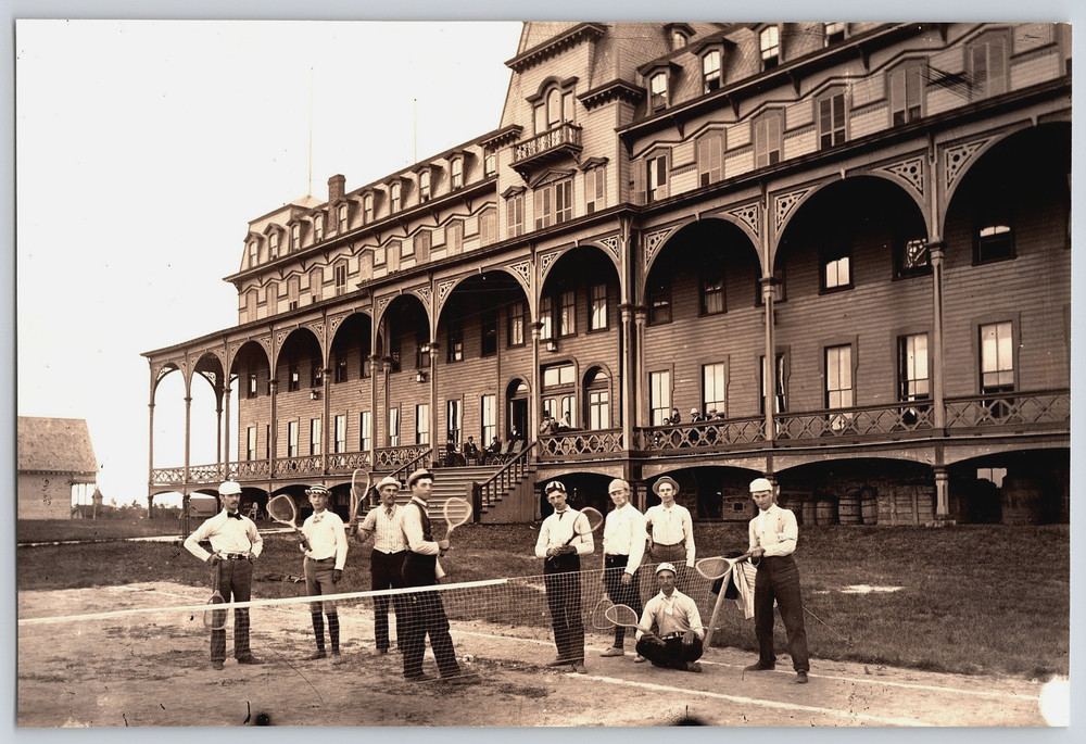 Antique Vintage Photo New York Round Island House Hotel Men Playing Tennis COPY