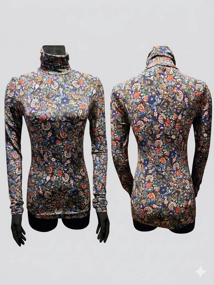 Isabel Marant Floral Turtleneck Long Sleeve Top Multicolor Size 36