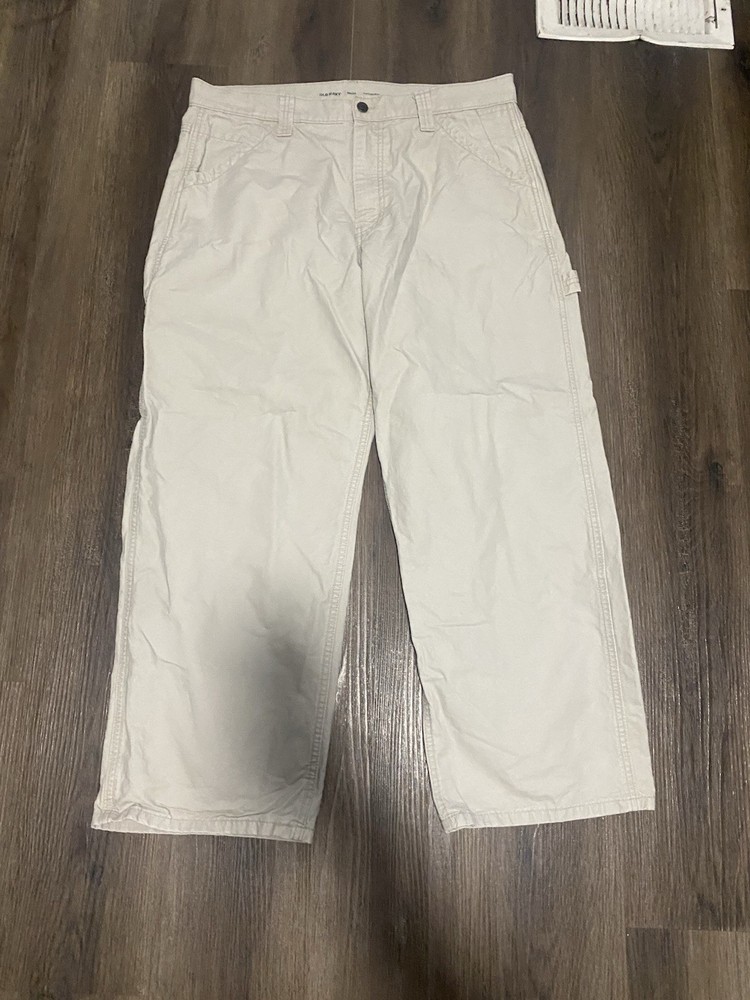 Old Navy Baggy Straight Leg Twill Cotton Casual Pants Beige 36x30
