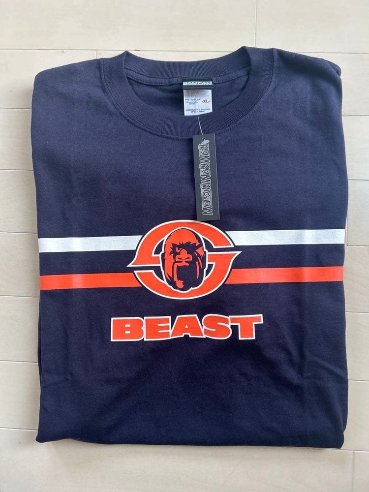 Bambam Bigelow BEAST Print T-Shirt XL Navy Cotton Pro Wrestling Streetwear