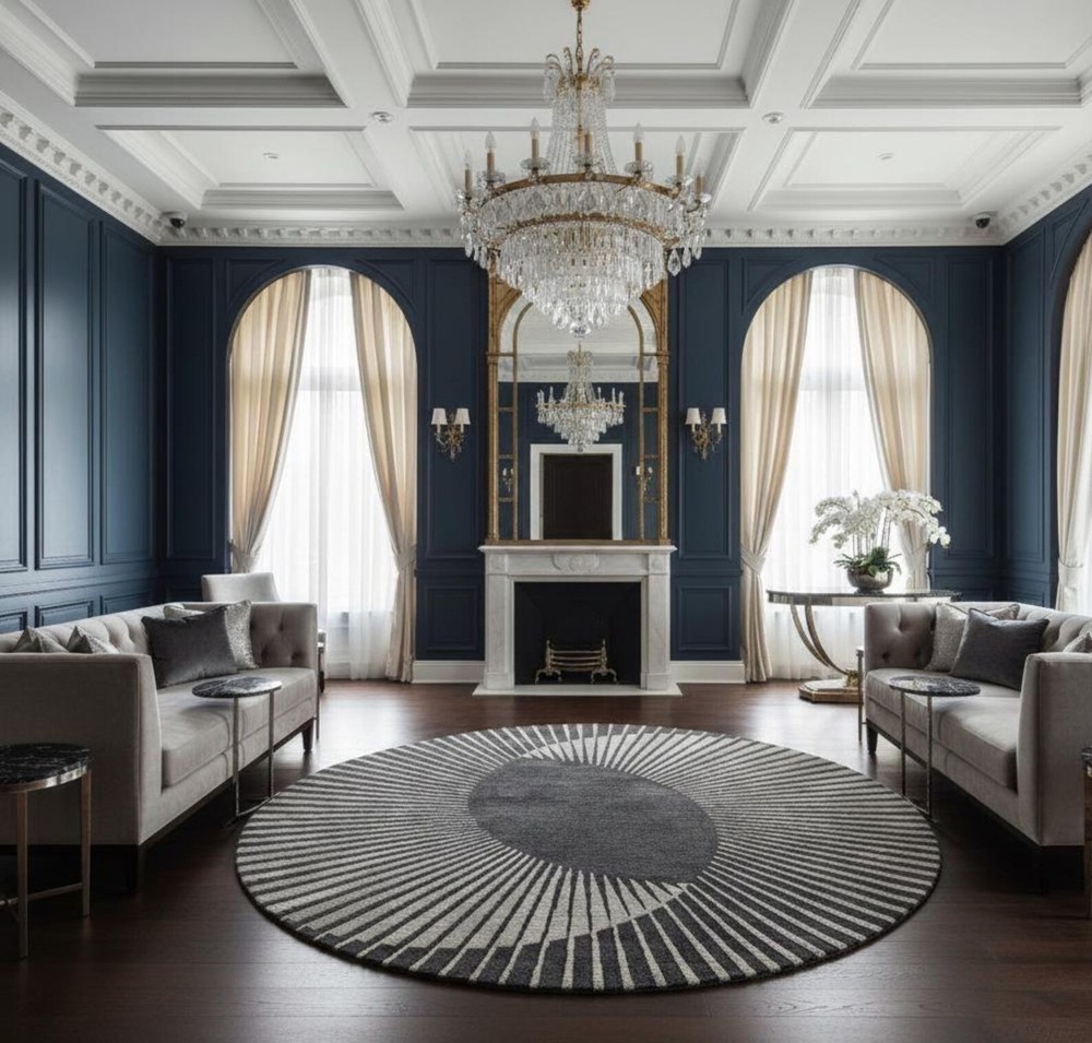 Round Abstract Area Rug - Modern Living Room Round Rug, Contemporary Rug