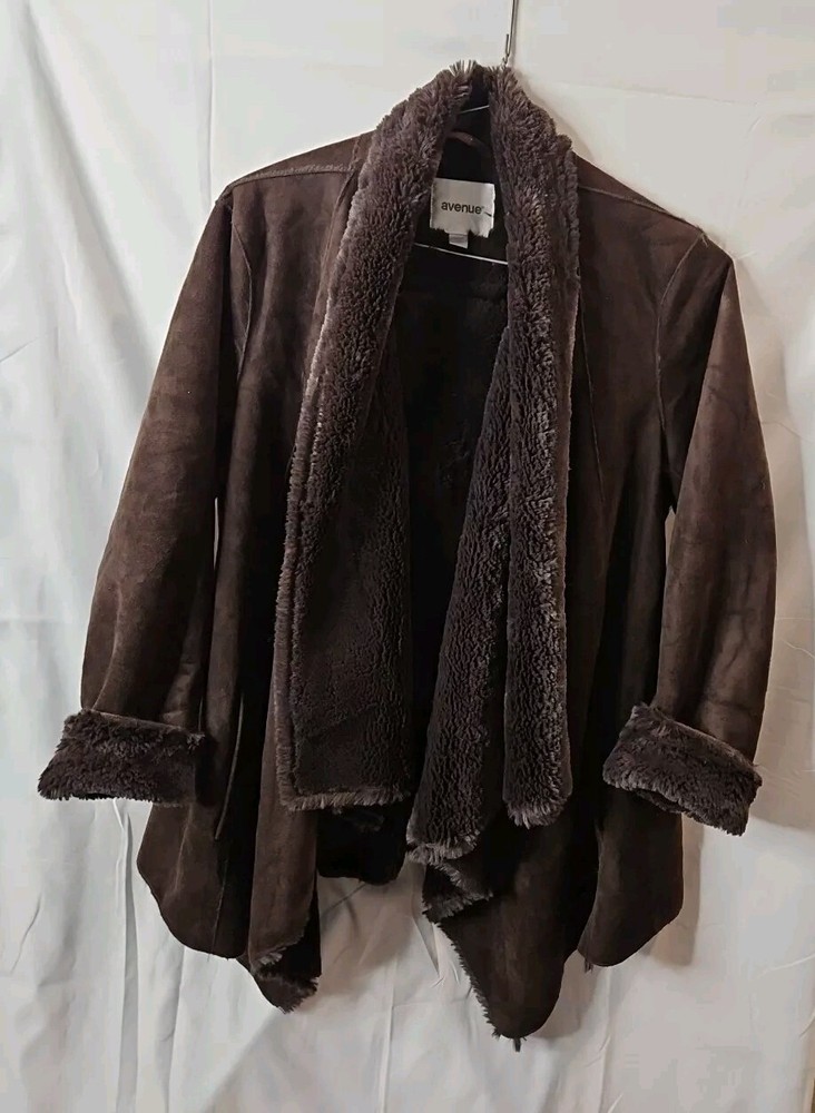 Avenue Women's Pre-owned Plus-size 18/20 Brown Faux Suede Swing Jacket Coat