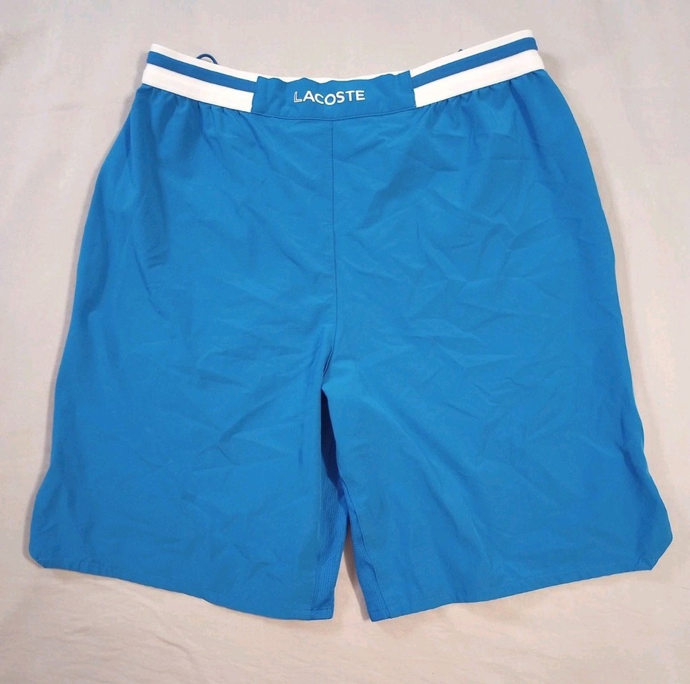 Lacoste Sports Shorts Mens Medium Blue White Novak Djokovic Pockets Drawstring