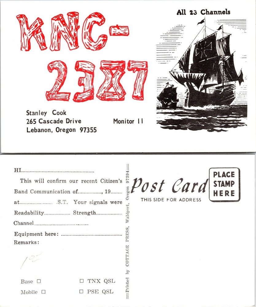 KNC 2387 CB Radio QSL Card Lebanon Oregon OR Postcard