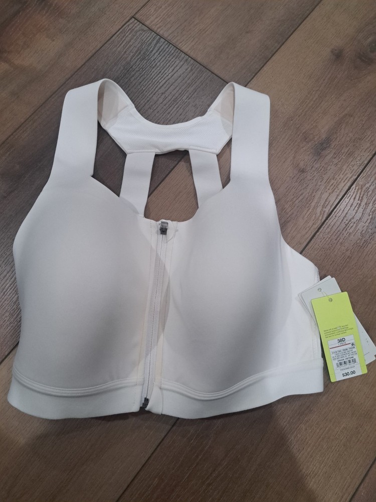 All in Motion Women’s High Support Sports Bra Front Zip Cream 38DD XL Athletic