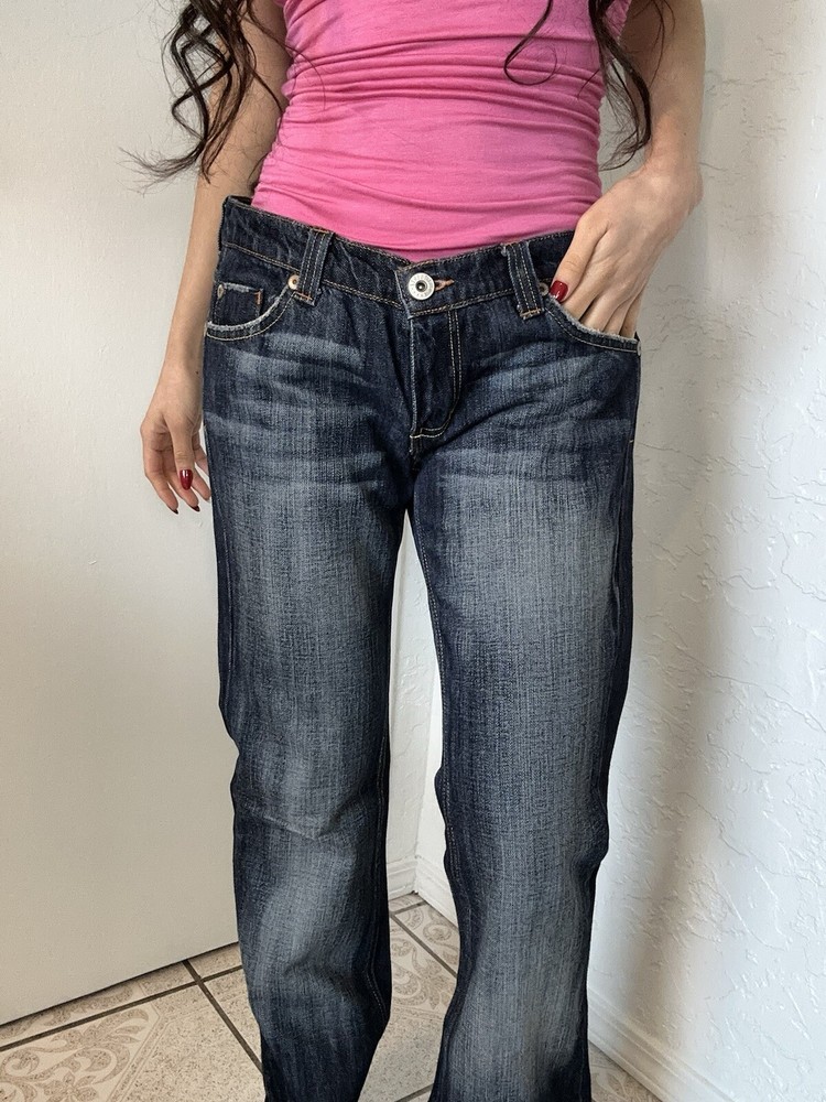 Y2K Style Dark Blue Flare Jeans Low Waist 32