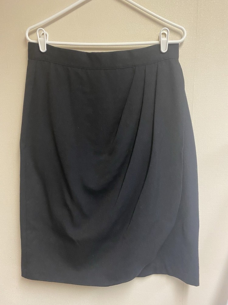 Vintage Willowridge Black Pleated Pencil Skirt Faux Wrap 14 Knee Length