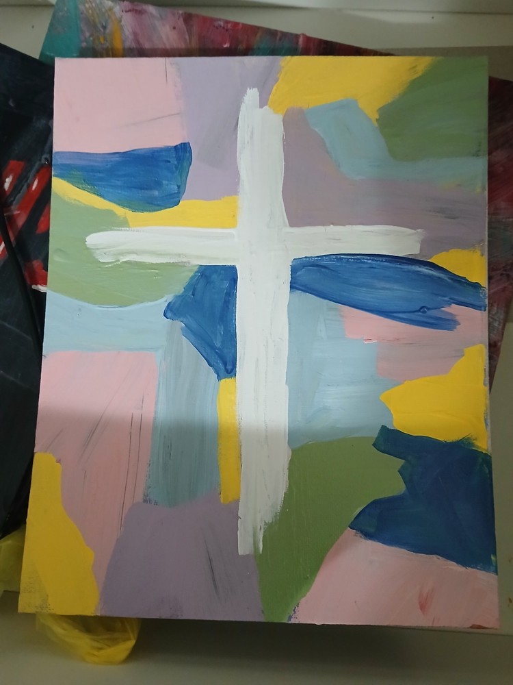 Abstract Cross Acrylic Painting on Canvas, Small Handmade Art, Unframed