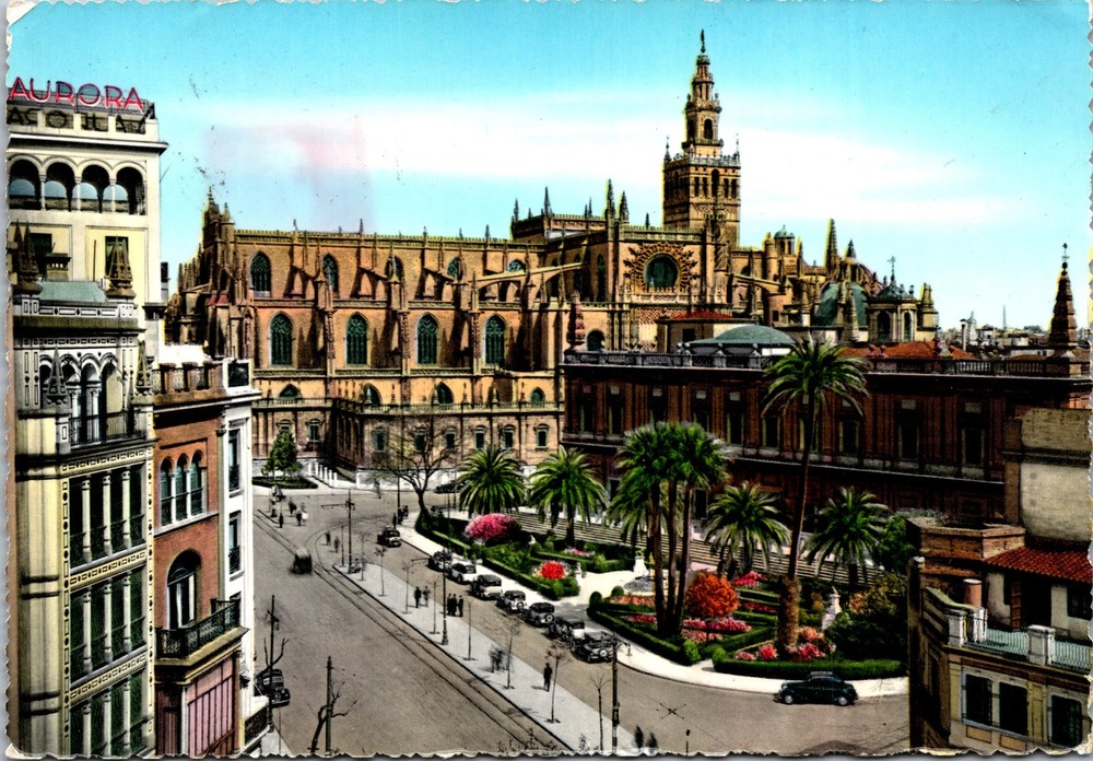 Postcard Spain Seville Cathedral and Casa de la Lonja