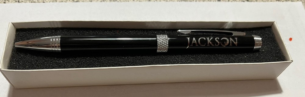 Leeds Ball Point Pen Glossy Black With Etched Chrome Trim JACKSON On Top Section