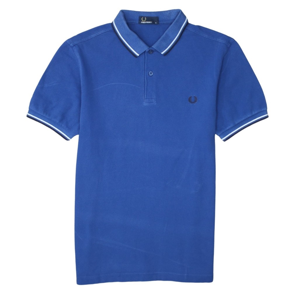 Fred Perry Womens Polo Shirt Blue Embroidered Laurel Logo Tipped Trim Collar M
