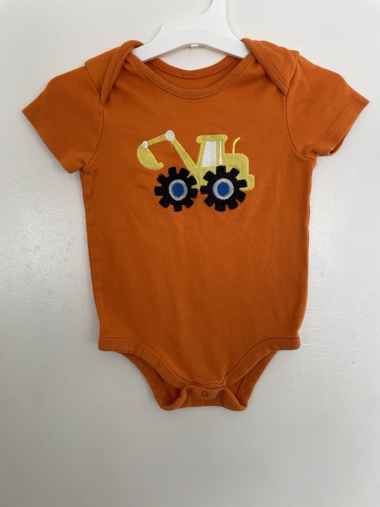 Member's Mark Baby Boys Embroidered Excavator 100% Cotton Bodysuit Orange 12M