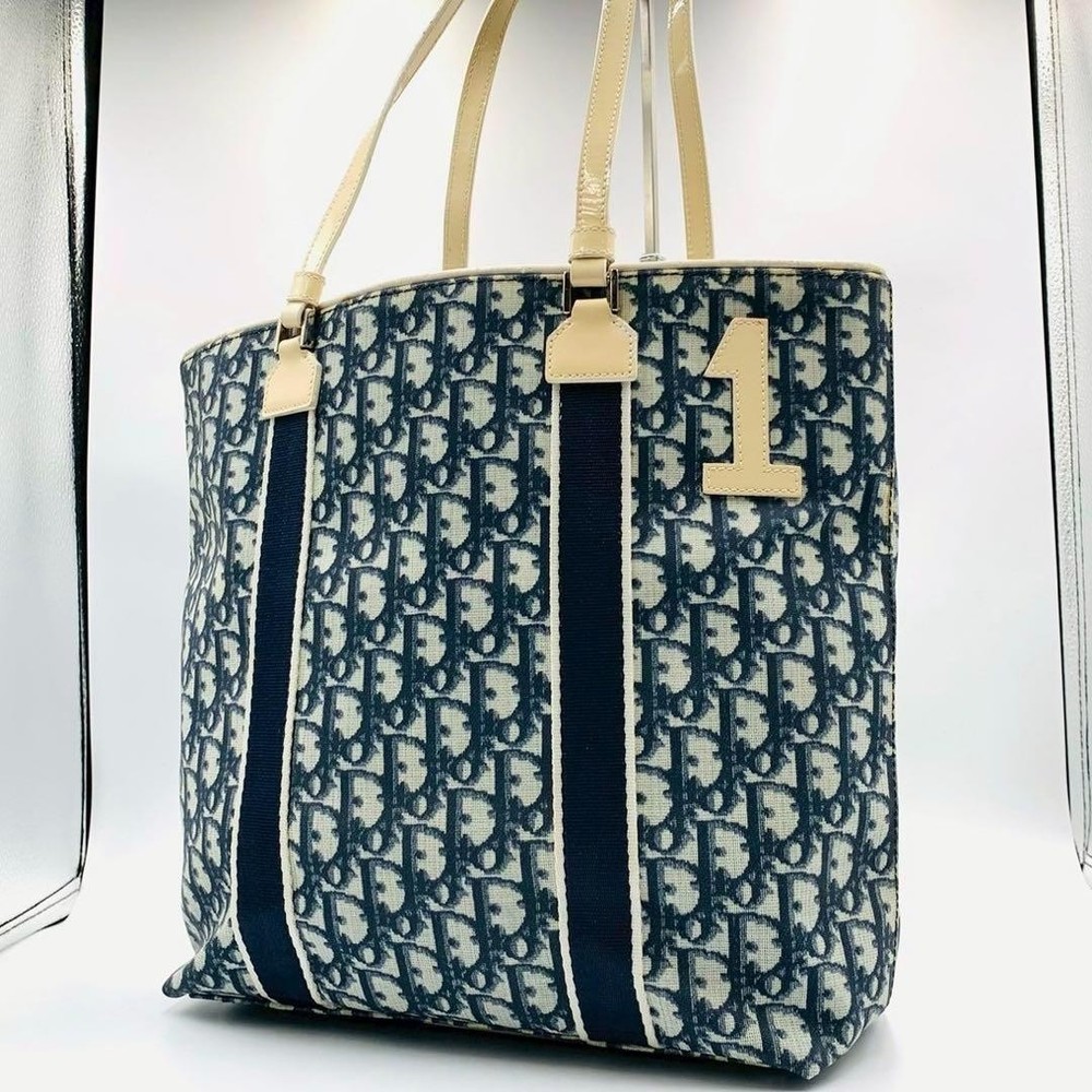 Christian Dior Y2K Trotter Tote Bag Shoulder Bag Vintage Large Canvas