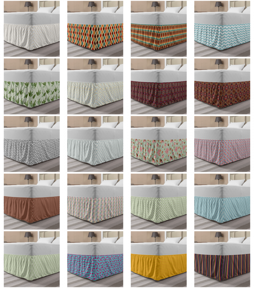 Ambesonne Retro Scenes Bedskirt Elastic Wrap Around Skirt Gathered Design