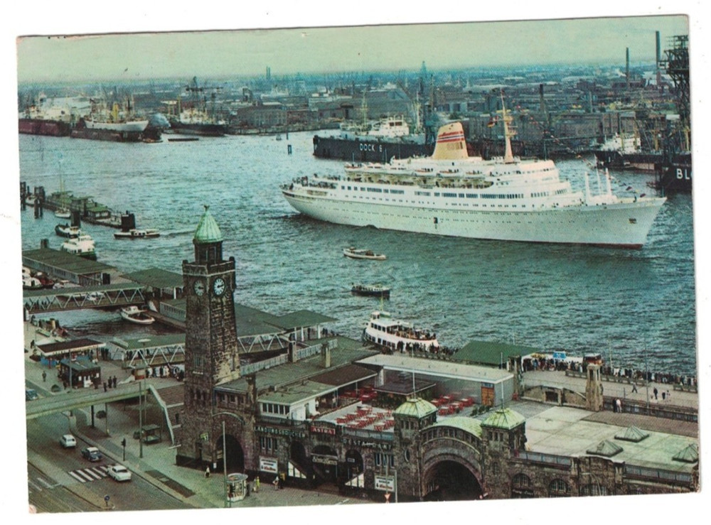 Vintage 1970 St. Pauli Landing Stage Cruise Ship Hamburg Germany Postcard